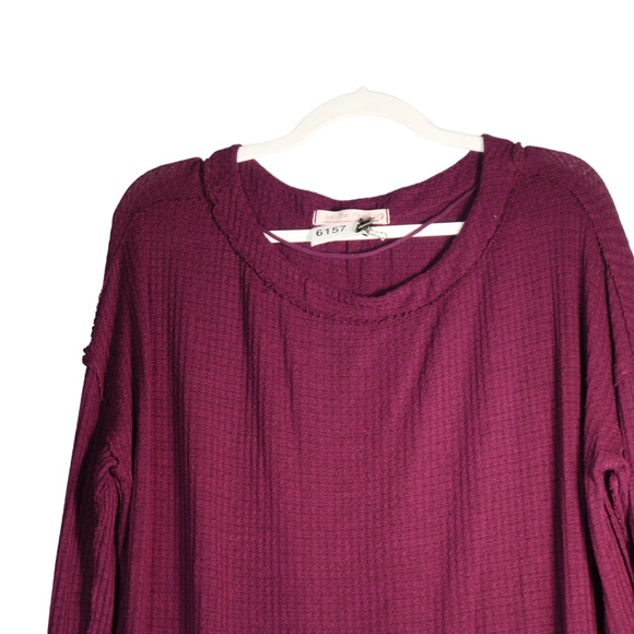 We The Free People Thermal Sweater Womens Large Burgundy Oversized Indie Soft - Picture 2 of 8